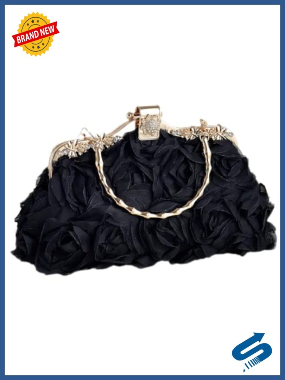 Lace Floral Clutch Evening Bag with 3D Appliques Detachable Chain Strap